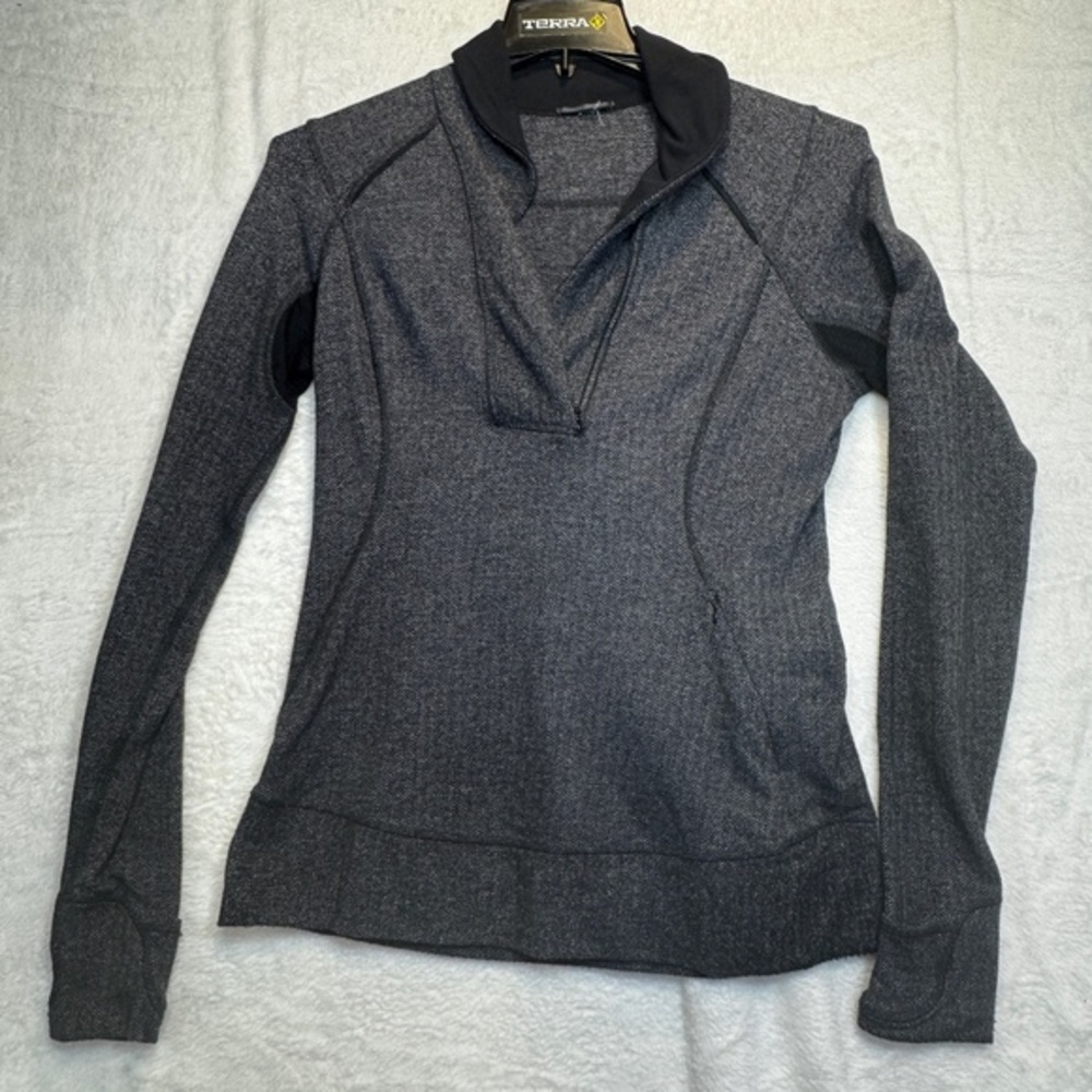 Lululemon Think Fast Top Womens Size 8 Gray Herringbone 1/2 Zip Pullover Stretch